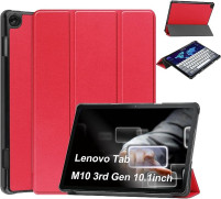 Кожен калъф тефтер Tri-Fold за Lenovo Tab M10 3rd Gen 10.1 TB328FU / TB328XU 2022 червен 